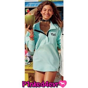 VS PINK Varsity Snap Crew Aqua Black Logo XS/S